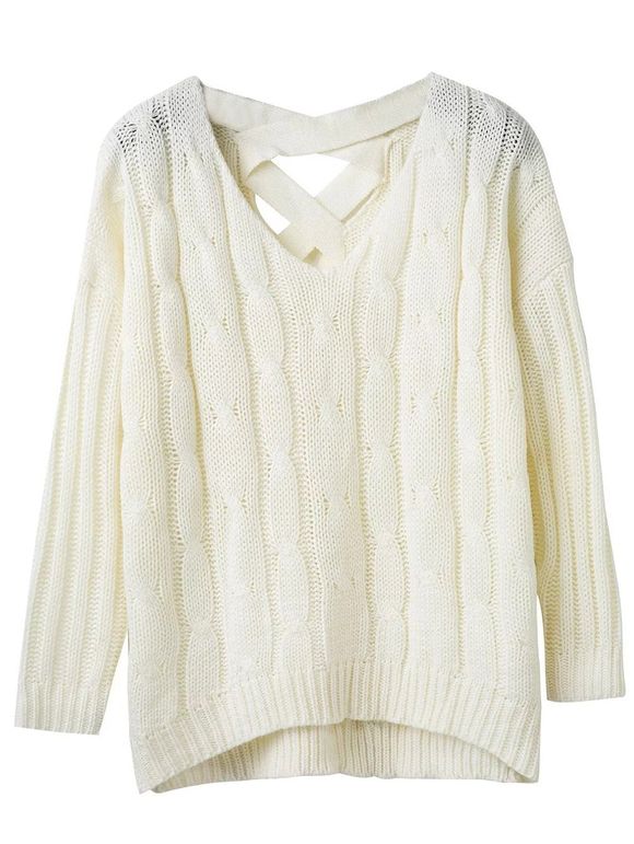 Sweat tricoté avec cordon confortable à la taille - Blanc ONE SIZE