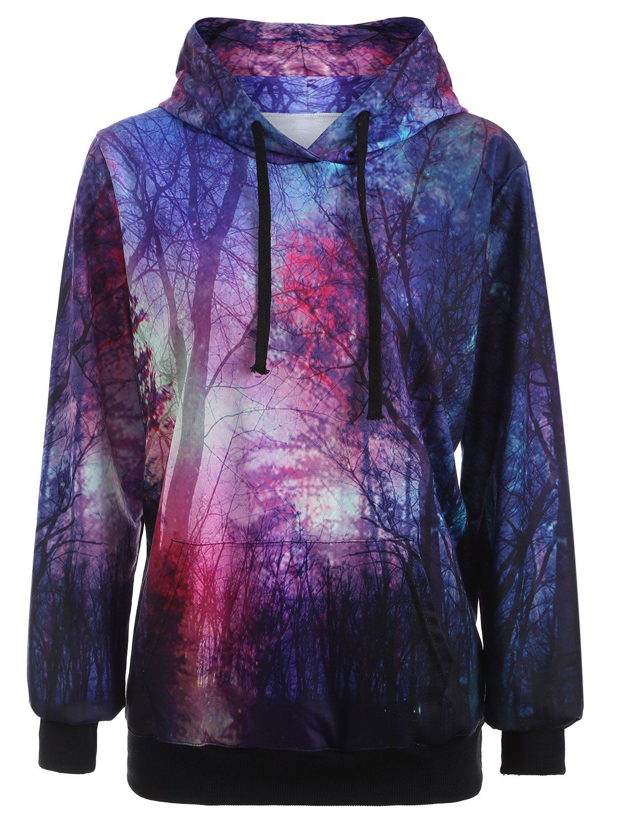 [17 OFF] 2021 Pullover Aurora Tree Print Patterned Hoodies In DEEP