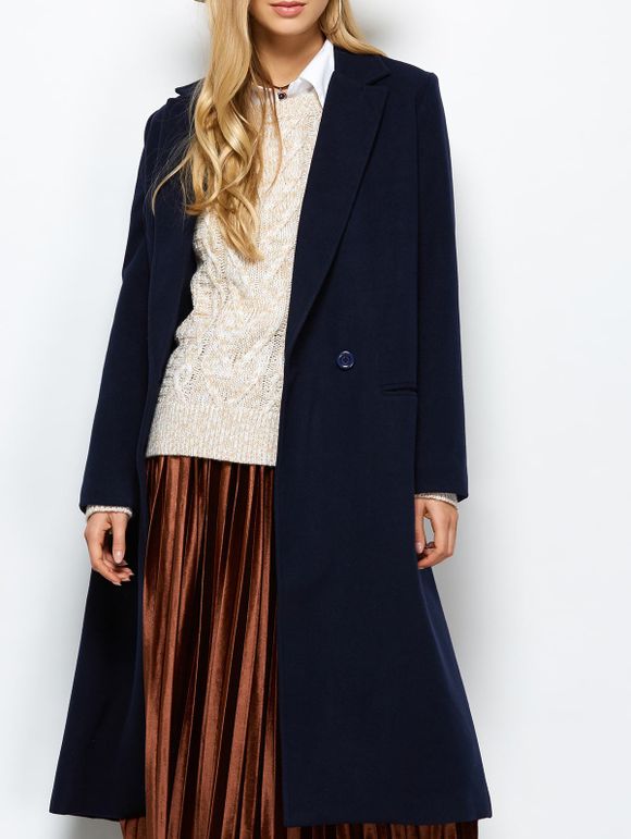 Manteau en tissu des laines et du coton avec poches à col revers - Bleu Violet L