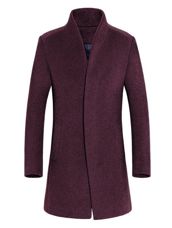 

Slimming Single Breasted Stand Collar Wool Mix Coat, Wine red