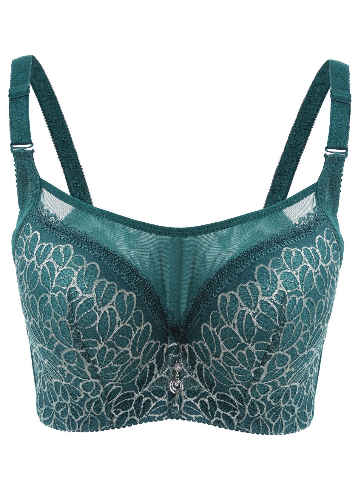 [17% OFF] 2020 Push Up Embroidery Mesh Insert Push Up Bra In GREEN ...