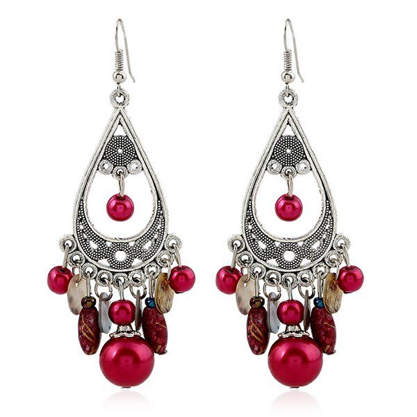 

Teardrop Beads Drop Earrings, Red