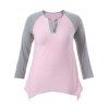 T-shirt asymétrique en bloc de couleurs à manches raglan - Rose XL