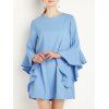 Mini-robe évasée en mousseline de soie avec manches à volants - Bleu clair L