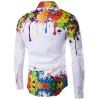 Chemise Motif de Peinture Eclaboussée Colorée Manches Longues à Col Relevé - Blanc L