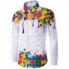Turndown Collar Colorful Splatter Paint Pattern Long Sleeve Shirt -  