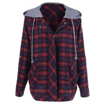 [41% OFF] 2023 Plus Size Hooded Plaid Coat In CHECKED | DressLily