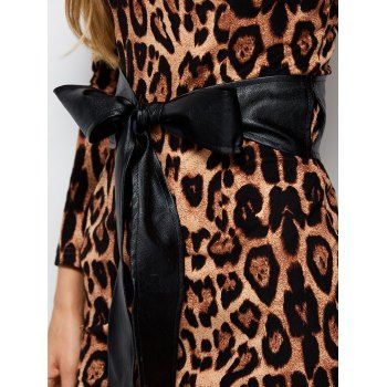 Long Sleeve Leopard Print High Slit Bodycon Dress, LEOPARD, XL in Club