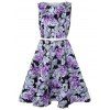 rétro robe imprimé en motif à fleurs sans manches - Pourpre XL