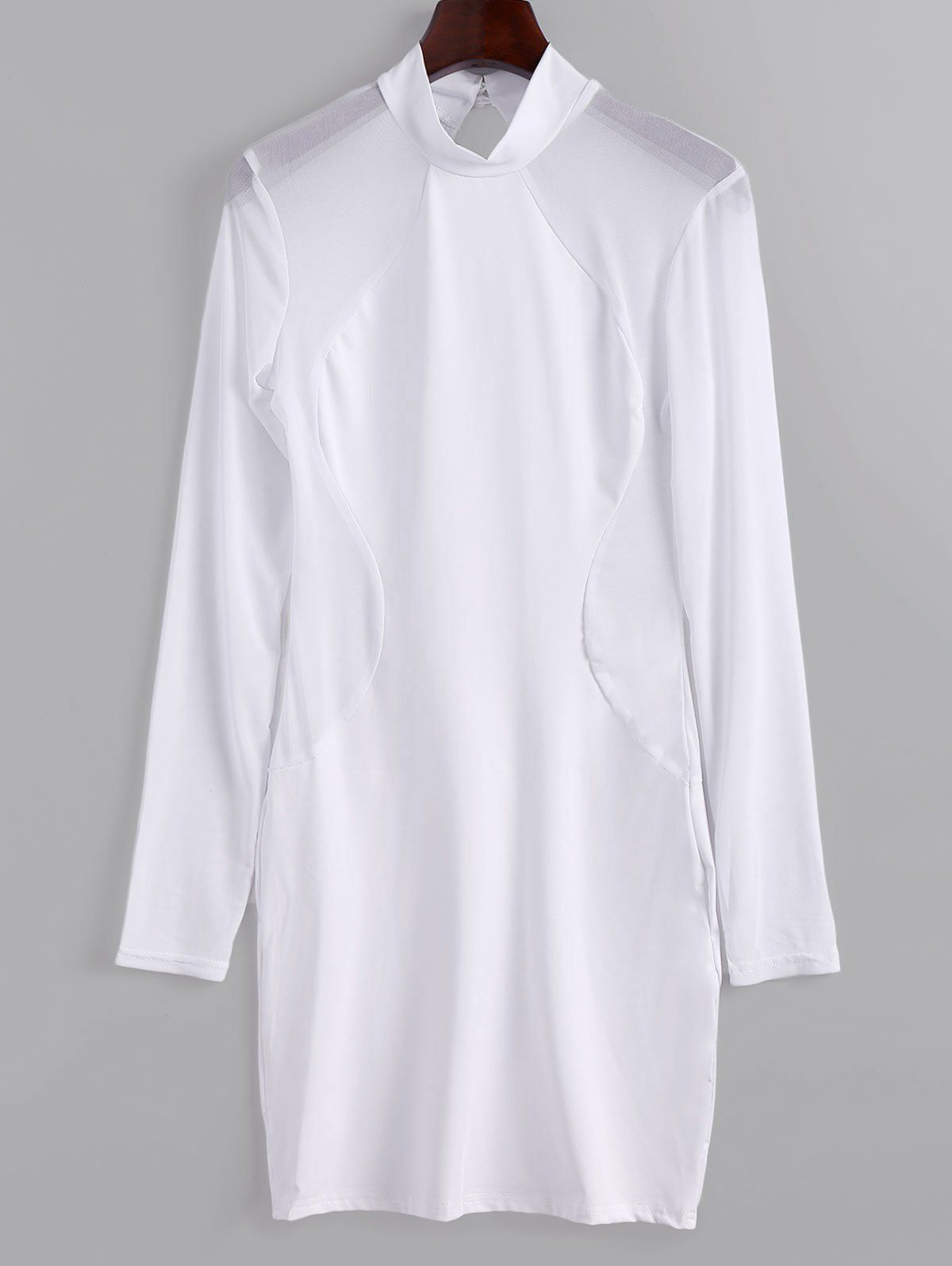 

Two Button Mesh Insert Cut Out Mini Dress, White