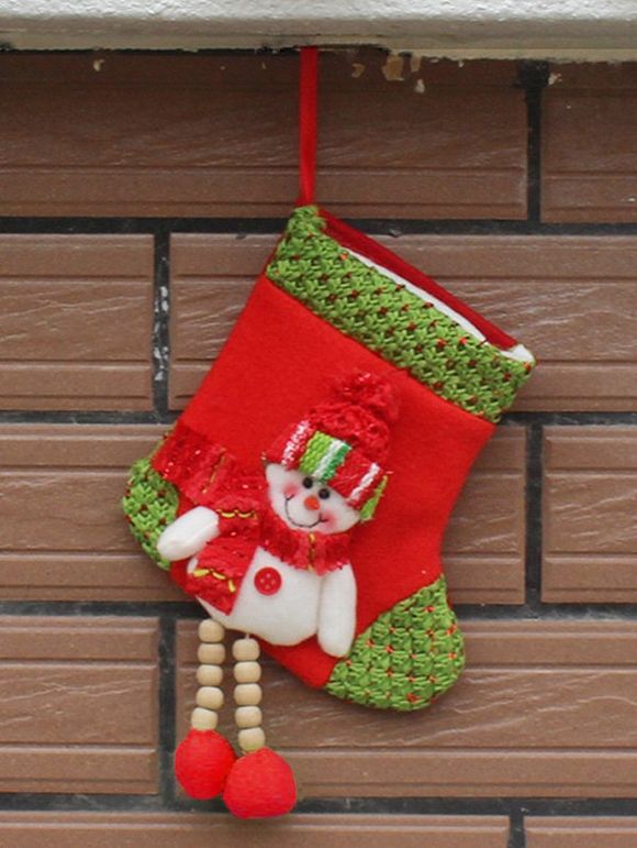 Sac de cadeau en chaussette suspendue avec bonhomme de neige agrémenté de Noël - Blanc 