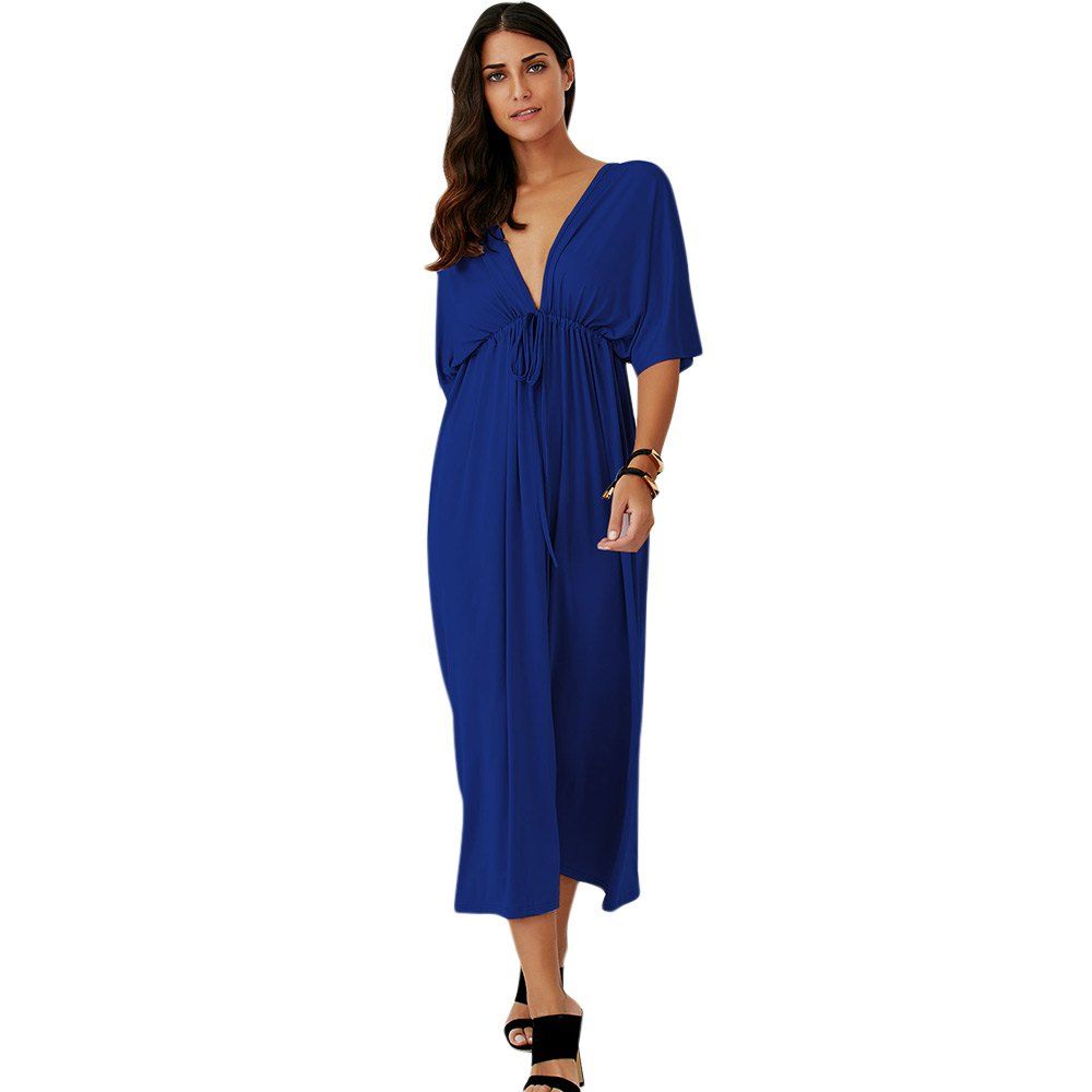 

Plunging Neck Empire Waist Casual Maxi Dress, Blue