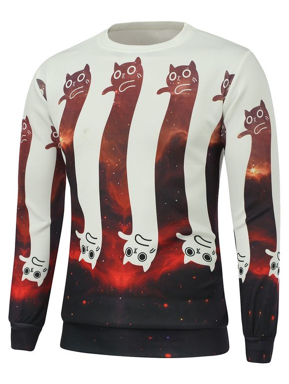 Sweat-shirt de galaxie à chat imprimé et col ras du cou - Noir S