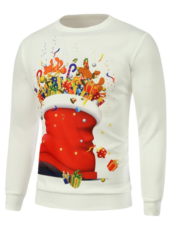 Sweat-shirt de Noël imprimé cartoon à col ras du cou - Blanc XL