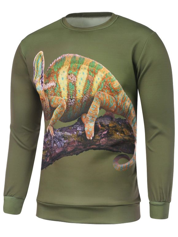 Sweat-shirt imprimé caméléon à col ras du cou - Vert XL