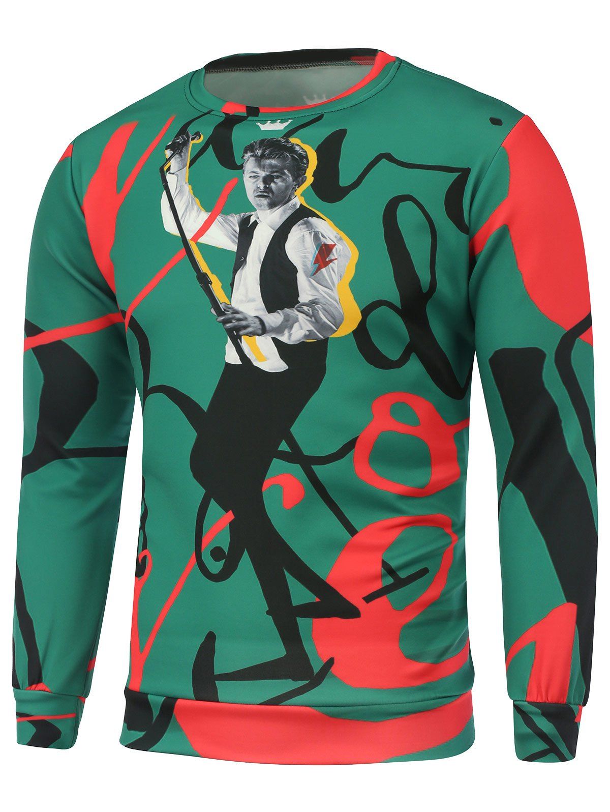 

3D Figure Print Crew Neck Sweatshirt, Green
