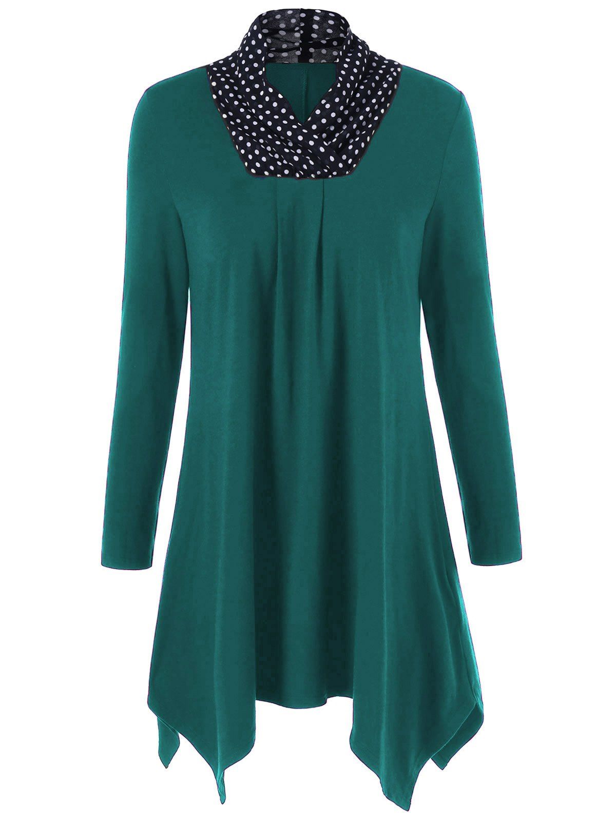 

Polka Dot Patchwork Asymmetrical Tee, Malachite green