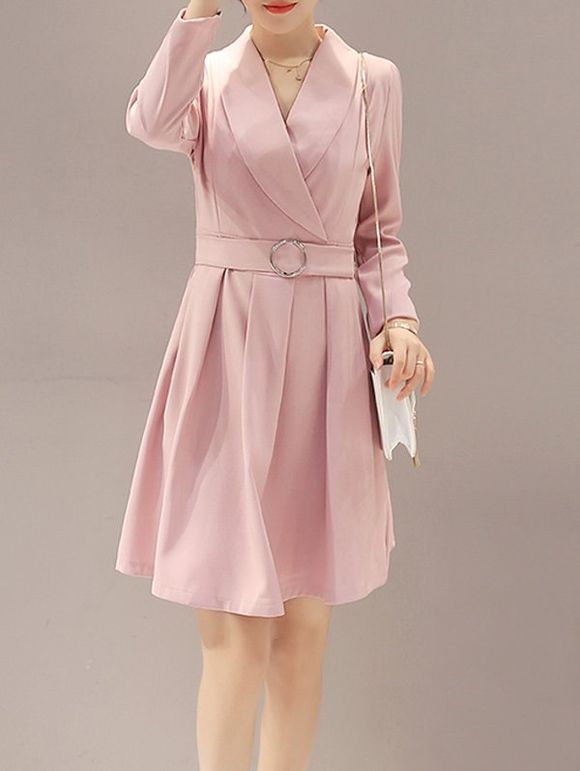 Robe patineuse moulante manches longues - Rose 2XL