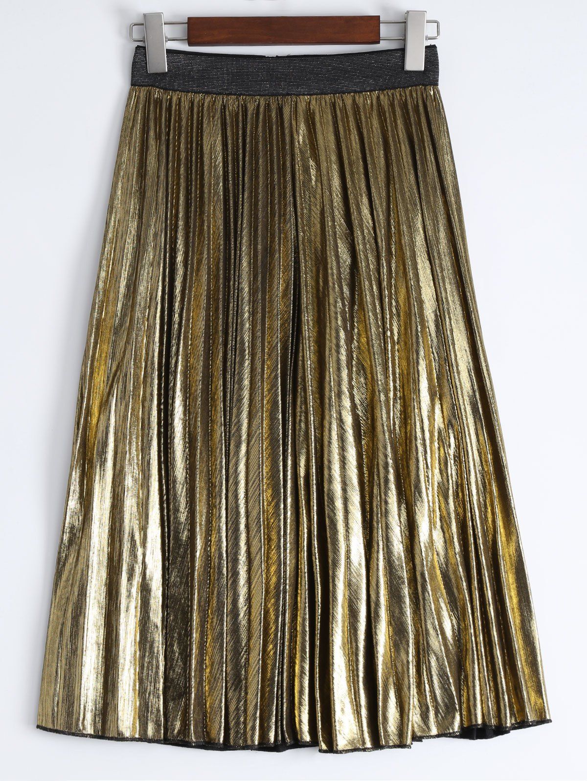 41 Off 2021 Metallic Midi Pleated Skirt In Golden Dresslily 9068