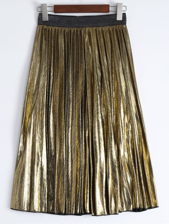 Metallic Midi Pleated Skirt - GOLDEN M