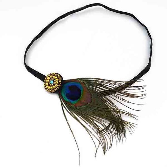 Boho style Faux plume de paon tricoté Bandeau pour les femmes - multicolore 