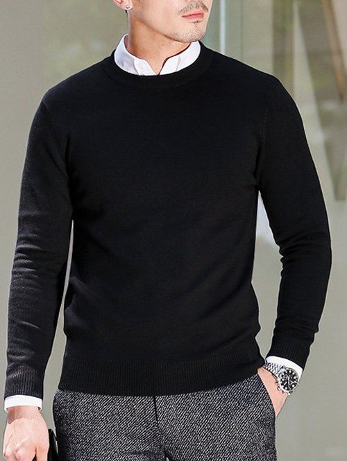 

Crew Neck Slim Fit Pullover Knitwear, Black