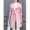 Drawstring Woollen Blend Coat Avec Lapel - Rose M