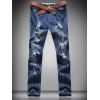 Zipper Fly Straight Leg Pocket Distressed Jeans - Bleu M
