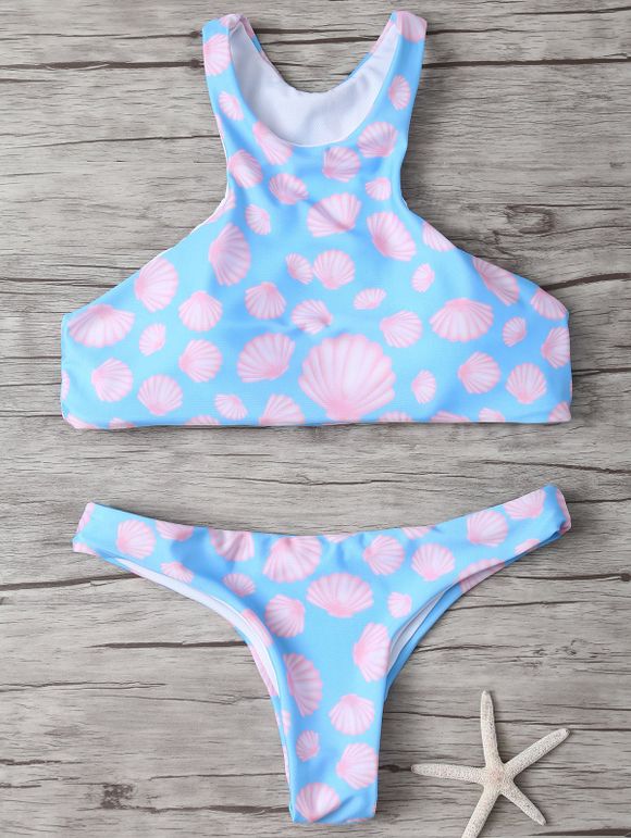 Sea Shell Imprimer col haut de bikini - Bleu clair M