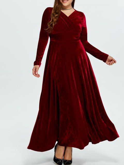 Plus size maxi dresses with sleeves velvet