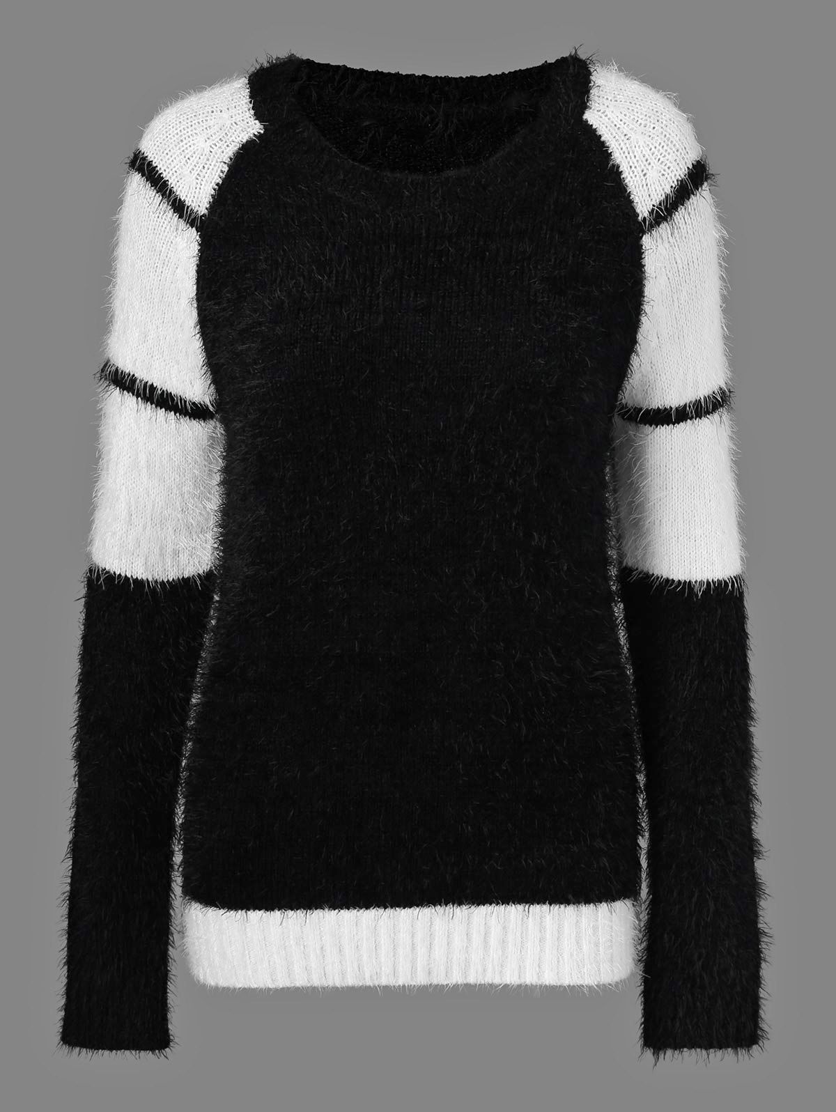 

Striped Mohair Sweater, White and black