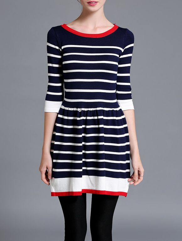 Contrast Striped Sweater Dress - Rayure ONE SIZE