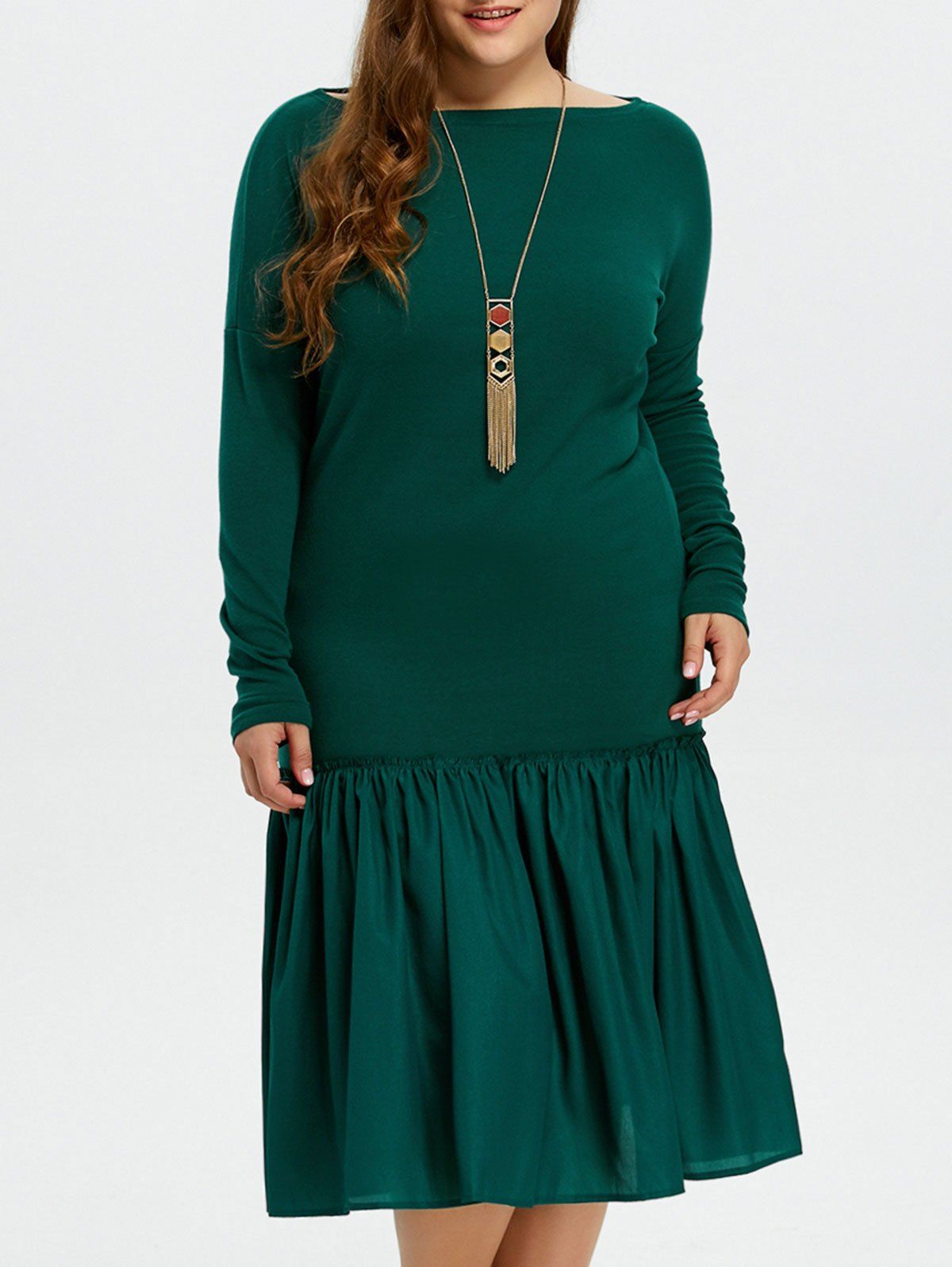 

Plus Size Flounce Insert Midi Dress, Blackish green