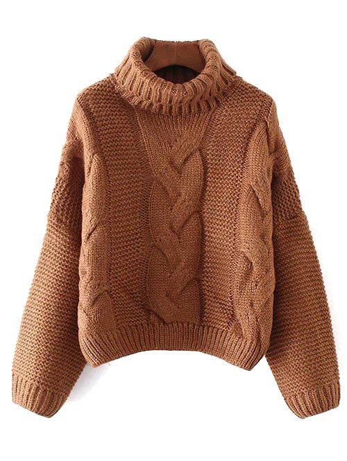 2018 Oversized Turtle Neck Cable Knit Sweater LIGHT BROWN ONE SIZE ...