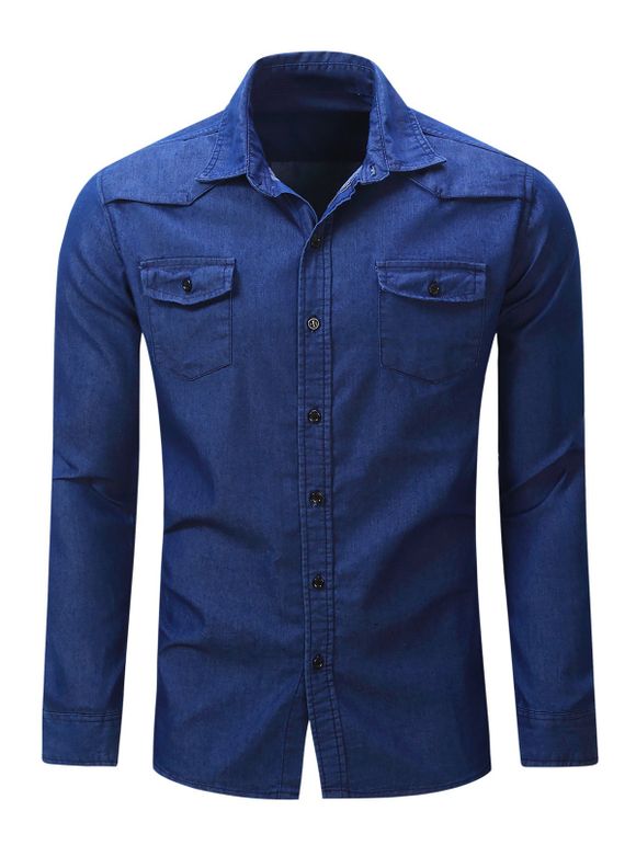Button Up Chest Pocket Denim Shirt - Bleu profond L