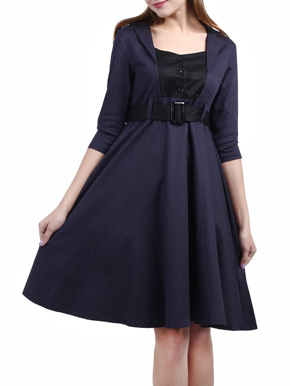 Belted taille haute Robe trapèze - Bleu Violet 3XL