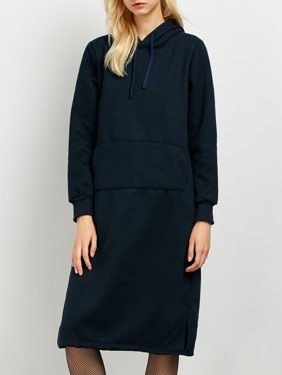 

Long Sleeves Hoodie Dress with Pocket, Purplish blue