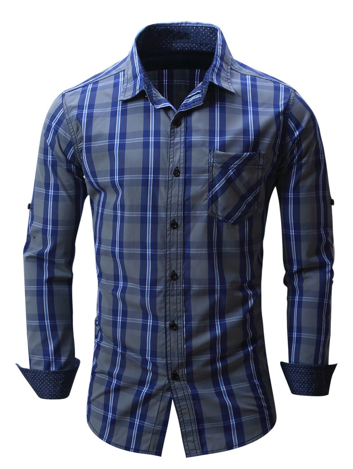 

Chest Pocket Plaid Long Sleeve Shirt, Gray