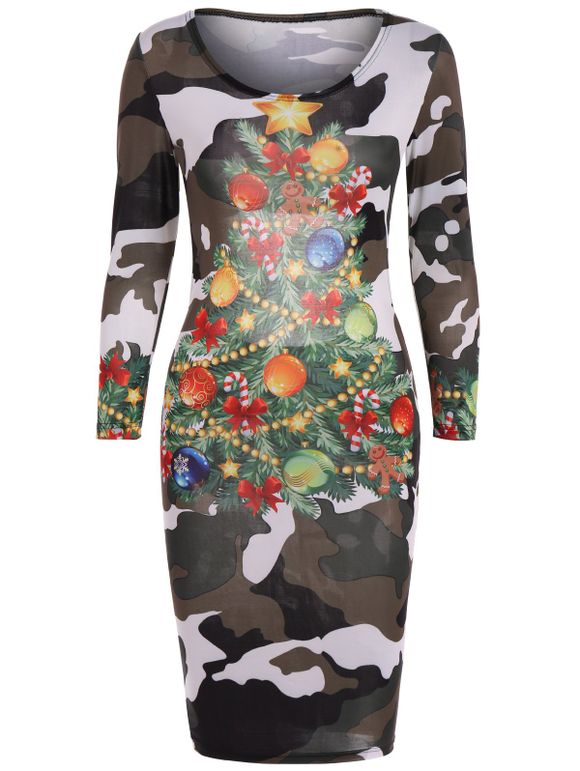 Robe de Noël Imprimé Camouflage et Sapin de Noël - Camouflage M