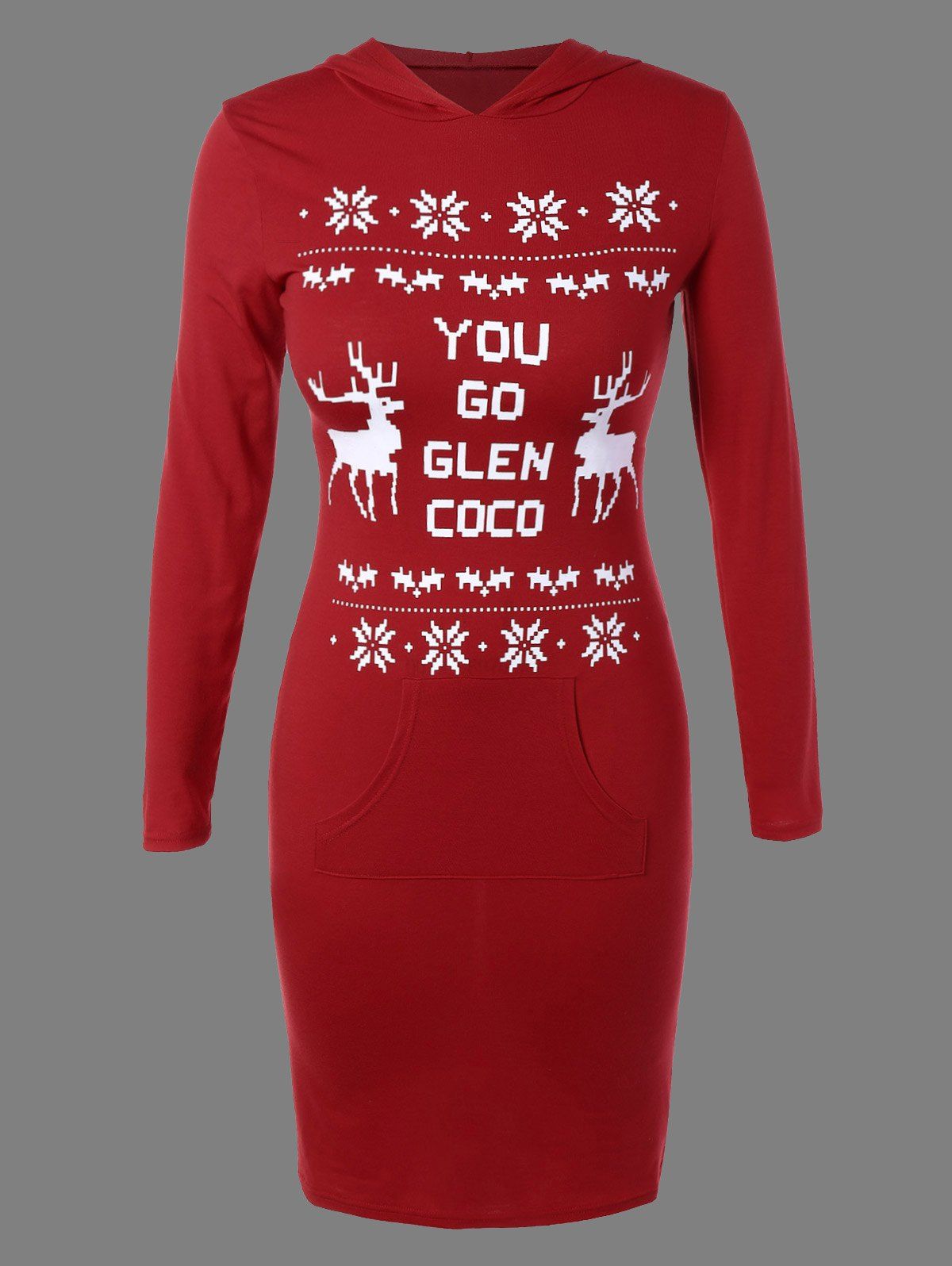 

Christmas Snowflake Deer Print Hoodie Dress, Red