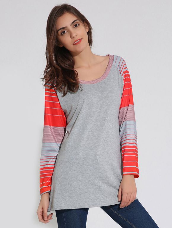 Raglan Sleeve Striped Tunique T-Shirt - Gris S