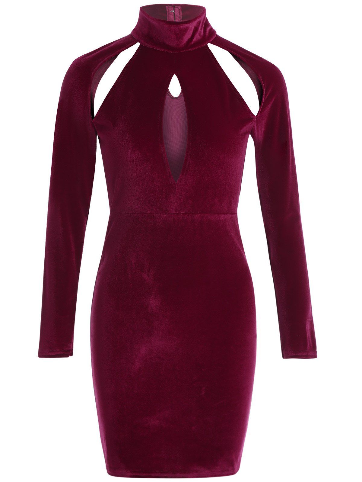 [41% OFF] 2020 Long Sleeve Cut Out High Neck Bodycon Velvet Dress In ...