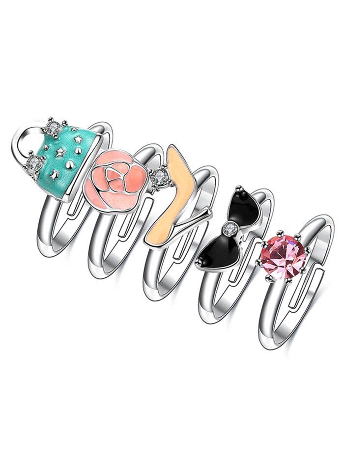 

Rhinestone Heels Handbag Rose Ring Set, Silver