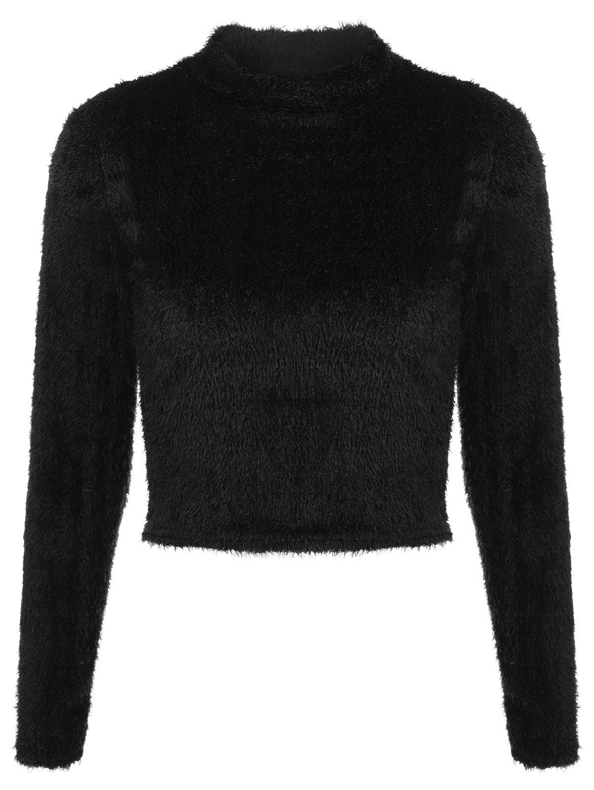 [41% OFF] 2021 Fuzzy Cropped Pullover Sweater In BLACK | DressLily