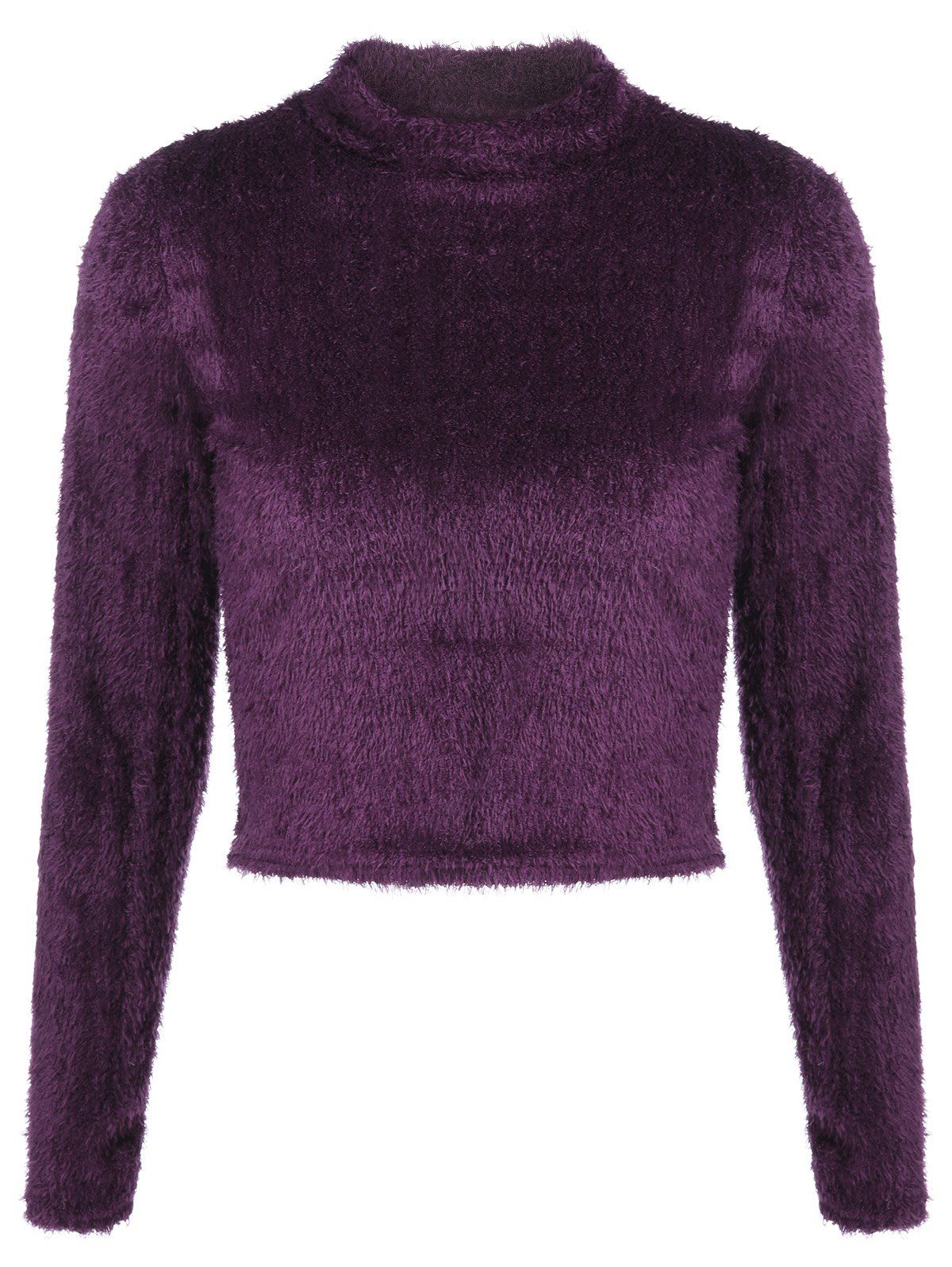 [41% OFF] 2021 Fuzzy Cropped Pullover Sweater In PURPLE | DressLily