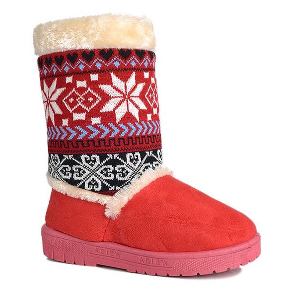 bottes de neige a panel tricoté - Rouge 38
