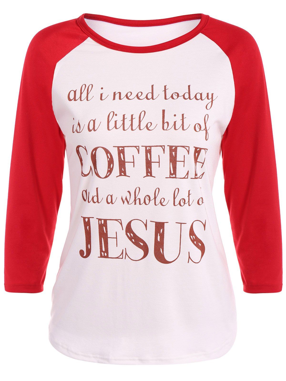 

Graphic Printed Raglan Sleeve T-Shirt, Red with white