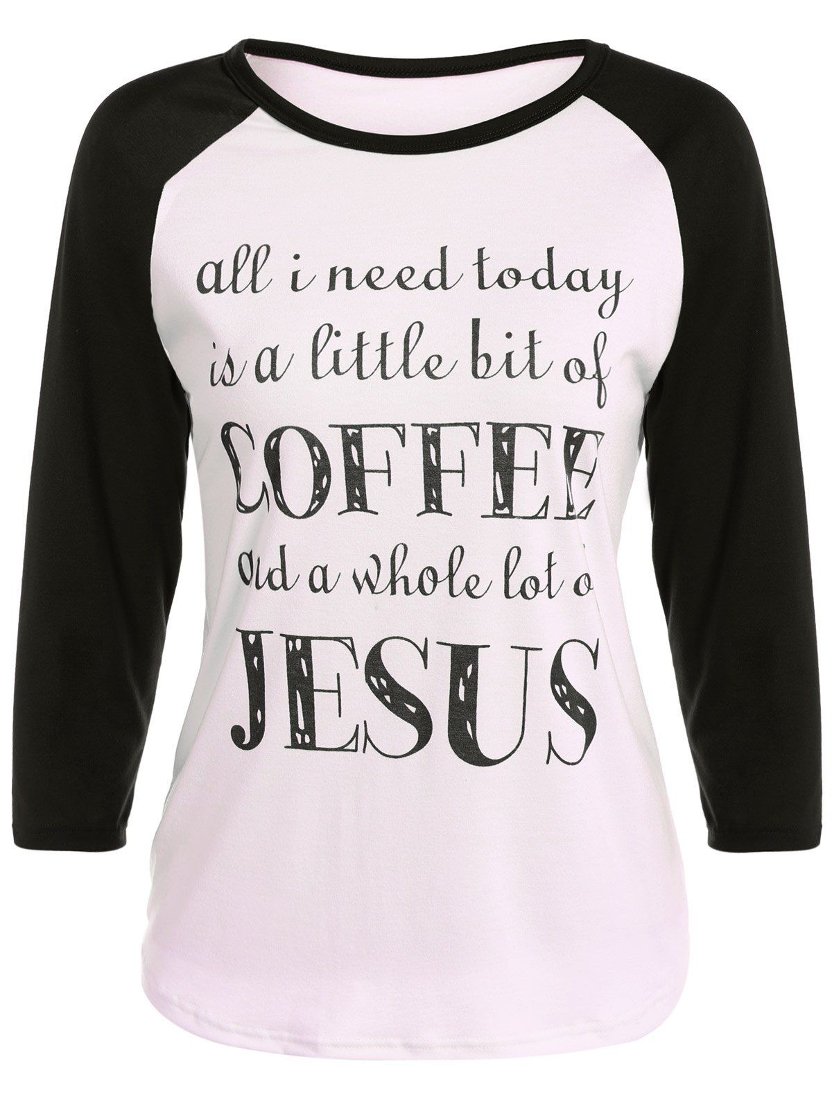 

Graphic Printed Raglan Sleeve T-Shirt, White and black