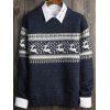 Chandail ras du cou à motifs géométriques et de cerfs avec manches longues - Bleu XL
