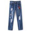 Papillon Embroidery Ripped Jeans - Bleu Toile de Jean L